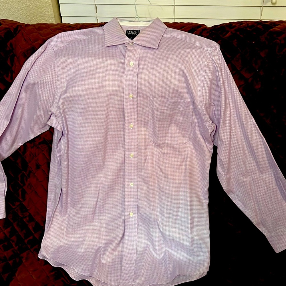 Jos.A.Bank Purple/White small houndstooth pattern dress shirt Slim Fit 16 1/2 33